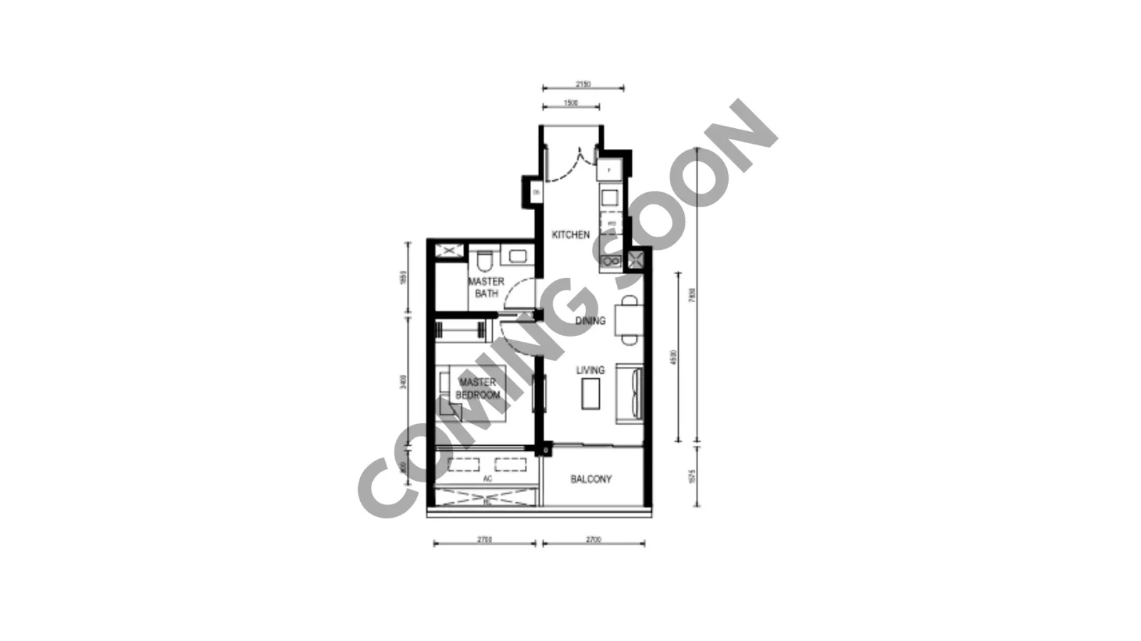 Thomson Reserve 2 Bedroom indicative floor plan layout