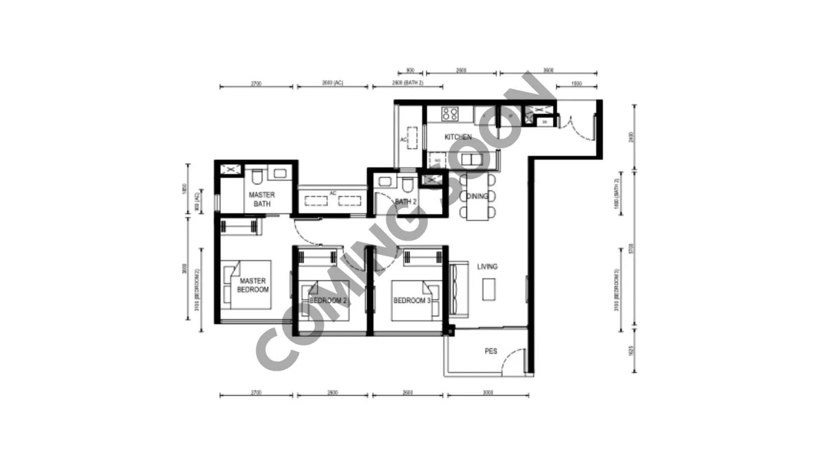 Thomson Reserve 3 Bedroom indicative floor plan layout